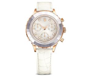 Octea chrono Uhr, Schweizer Produktion, Lederarmband, Weiß, Roségoldfarbenes Finish OS