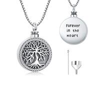 Odinstone Urne Kette für Asche Anhänger Medaillon 925 Sterling Silber Lebensbaum Halskette Amulett aufbewahrung Asche Schmuck zum Befüllen Baum