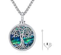 Odinstone Urnen Kette für Asche Silber 925 Anhänger für Die Asche des Verstorbenen Baum Amulett Halskette Urnen Medaillon Schmuck zum Befüllen