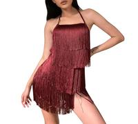 Odizli 20er Jahre Kleid Damen Gatsby Charleston 1920er Sexy Neckholder Backless Fransenkleid Minikleid Tanzkleid Hochzeit Party Festival Rave Kurz Jumpsuit Overall Romper Hosenrock Weinrot L