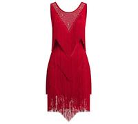 Odizli 20er Jahre Kleid Frauen Damen Vintage Retro Flapper Great Gatsby Glitzer Fransenkleid 1920er Party Charleston Kostüm Ärmellos Sexy Bodycon Kurz Latein Tanzkleid Rot XL