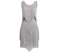Odizli 20er Jahre Kleid Frauen Damen Vintage Retro Flapper Great Gatsby Glitzer Fransenkleid 1920er Party Charleston Kostüm Ärmellos Sexy Bodycon Kurz Latein Tanzkleid Silber M
