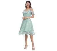 Odizli Abendkleider Elegant fr Hochzeit Damen 50er Jahre Rockabilly Sexy rmellos V-Ausschnitt Swing Kleid Blume Spitzenkleid Festlich Abschlusskleid Cocktailkleid Kurz Ballkleid Grn Spaghetti M