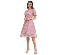 Odizli Abendkleider Elegant für Hochzeit Damen 50er Jahre Rockabilly Spaghetti Ärmellos V-Ausschnitt Swing Kleid Blume Spitzenkleid Festlich Hochzeitsgäste Cocktailkleid Kurz Ballkleid Rosa XL