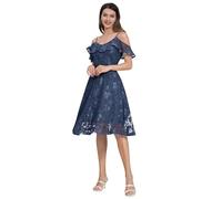 Odizli Abendkleider Elegant für Hochzeit Damen 50er Jahre Rockabilly Spaghetti Ärmellos V-Ausschnitt Swing Kleid Blume Spitzenkleid Festlich Hochzeitsgäste Cocktailkleid Kurz Ballkleid Dunkelblau L