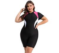 Odizli Badeanzug Damen Große Größe für Mollige Frauen Sport Bauchweg Schwimmanzug mit Bein Kurzarm/Ärmellos Blumen Druck Neopren Kurz Neoprenanzug Rashguard Surfer Bademode Surfanzug Weiß XL