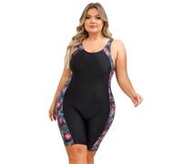 Odizli Badeanzug Damen Große Größe für Mollige Frauen Sport Bauchweg Schwimmanzug mit Bein Kurzarm/Ärmellos Blumen Druck Neopren Kurz Neoprenanzug Rashguard Surfer Bademode Surfanzug Feuerwerk XXL
