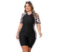 Odizli Badeanzug Damen Große Größe Sport Schwimmanzug mit Bein Mollige Frauen Kurzarm Reißverschluss Bauchweg Kurz Neoprenanzug Surfanzug Surfer Grosse Grössen Badeanzüge Bademode Rosa Blau 4XL