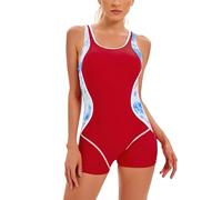 Odizli Badeanzug Damen mit Bein Sport Sexy Push Up Bauchweg Schwimmanzug mit Cups Badeanzüge Große Größe Frauen Sommer Rashguard Bademode Einteiler Strandmode Women Sun Permeable Swimsuit Rot M