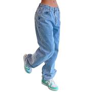 Odizli Baggy Jeans Damen Low Waist Y2K Vintage Mode Baumwolle Boyfriend Jeans Locker Weites Bein Wide Leg Denim Cargohose Cargo Jeanshose Teenager Mädchen 90er Hip Hop Streetwear mit Taschen Blau S