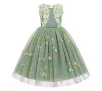 Odizli Blumenmädchenkleider Prinzessin Kleid Kinder Mädchen Ärmellos Spitze Rückenfreies A-Linie Stickerei Tüllkleid Festlich Hochzeit Hochzeitskleid Abendkleid Lang Ballkleid Grün 9-10 Jahre
