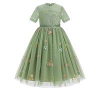 Odizli Blumenmädchenkleider Prinzessin Kleid Kinder Mädchen Kurzarm Blumen Spitze A-Linie Tüllkleid Blumenmädchen Festlich Hochzeit Hochzeitskleid Abendkleid Lang Ballkleid Grün Stickerei 7-8 Jahre