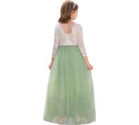 Odizli Blumenmädchenkleider Prinzessin Kleid Mädchen Kinder 3/4 Ärmel Spitze Rückenfreies A-Linie Tüllkleid Festlich Hochzeit Erstkommunion Kommunionkleid Abendkleid Lang Ballkleid Grün 13-14 Jahre