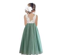 Odizli Blumenmädchenkleider Prinzessin Kleid Mädchen Kinder Ärmellos Spitze Rückenfreies A-Linie Tüllkleid Festlich Hochzeit Erstkommunion Geburtstag Abendkleid Lang Ballkleid Grün #A 2-3 Jahre