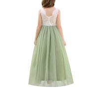 Odizli Blumenmädchenkleider Prinzessin Kleid Mädchen Kinder Ärmellos Spitze Rückenfreies A-Linie Tüllkleid Festlich Hochzeit Erstkommunion Kommunionkleid Abendkleid Lang Ballkleid Grün 7-8 Jahre