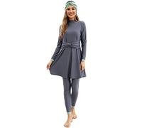 Odizli Burkini Damen Muslim Frauen Muslimische Badeanzug Islamische Langarm Lang Badeshirt UV Shirt Wasser+Badehose+Badekappe Hijab 3tlg Schwimmanzug Jilbab Ganzkörper Modest Bademode Grau L