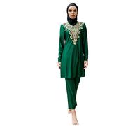 Odizli Burkini Damen Muslim Frauen Muslimische Badeanzug Islamische Langarm Lang Badeshirt UV Shirt Wasser+Badehose+Badekappe Hijab 3tlg Schwimmanzug Jilbab Ganzkörper Modest Bademode Grün L