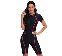 Odizli Burkini Damen Muslim Frauen Muslimische Badeanzug mit Bein Islamische Langarm/Kurzarm Zip Up Neopren Schwimmanzug Kurz Neoprenanzug UV Rashguard Surfer Bademode Rosa Linie M