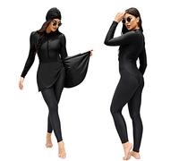 Odizli Burkini Damen Muslim Muslimische Badeanzug Frauen Langarm Body+Schwimmhose+Schürze+Hijab 4tlg Full Cover Islamisch Arabisch Jilbab Hasema Schwimmanzug Ganzkörper Modest Bademode Schwarz M