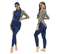 Odizli Burkini Damen Muslim Muslimische Badeanzug Frauen Langarm Body+Schwimmhose+Schürze+Hijab 4tlg Full Cover Islamisch Arabisch Jilbab Hasema Schwimmanzug Ganzkörper Modest Bademode Navy Blau XL