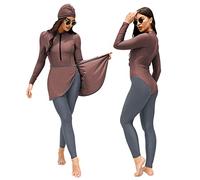 Odizli Burkini Damen Muslim Muslimische Badeanzug Frauen Langarm Body+Schwimmhose+Schürze+Hijab 4tlg Full Cover Islamisch Arabisch Jilbab Hasema Schwimmanzug Ganzkörper Modest Bademode Violett L