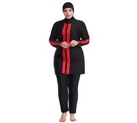 Odizli Burkini Damen Muslim Übergröße Frauen Muslimische Bademode Islamisch Arabisch Jilbab Langarm Schwimmoberteile Built in Bra+Schwimmhose+Hijab Kopftuch Khimar 3tlg Ganzkörper Schwimmanzug Rot XL
