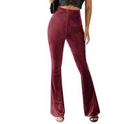 Odizli Cordhose Schlaghose Damen 70er Samt High Waist Locker Bootleg Baggy Stretch Elegant Business Flare Marlenehose Lang Weite Hose Frauen Jogginghosen Bundfaltenhose Freizeithose Hosen Burgund M