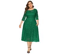 Odizli Damen Elegant 3/4 Ärmel Spitzenkleid Hochzeit Festlich Coctailkleid Abendkleid Große Größen