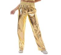 Odizli Damen Glitzer Metallic Hose Cargohose Sporthose 70er 80er 90er Jahre Lederhose High Waist Hologramm Hip Hop Jogginghose Sweathose Tanzhosen Festival Rave Party Disco Clubwear Gold M