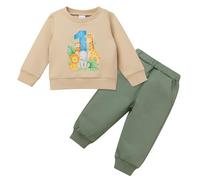 Odizli Erster 1. Geburtstag Junge Outfit Baby Wild One Safari Wald Dschungel Langarm Sweatshirt Pullover + Hosen Bekleidungsset 1 Jahr Geschenk Herbst Winter Kleidung Babykleidung Grün 12-18 Monate
