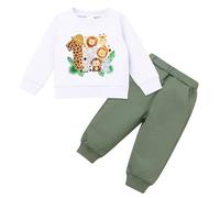 Odizli Erster 1. Geburtstag Junge Outfit Baby Wild One Safari Wald Dschungel Langarm Sweatshirt Pullover+Hosen Bekleidungsset 1 Jahr Geschenk Herbst Winter Kleidung Babykleidung Weiß 12-18 Monate