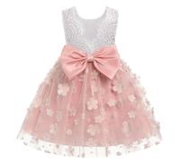 Odizli Festliches Kleid Mädchen Kinder Ärmellos Spitze Rückenfreies 3D Blume Tüllkleid Prinzessin A-Linie Blumenmädchenkleider Hochzeit Geburtstag Knielang Abendkleid Ballkleid Rosa 2-3 Jahre