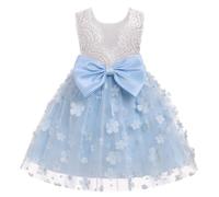 Odizli Festliches Kleid Mädchen Kinder Ärmellos Spitze Rückenfreies 3D Blume Tüllkleid Prinzessin A-Linie Blumenmädchenkleider Hochzeit Geburtstag Knielang Abendkleid Ballkleid Blau 2-3 Jahre