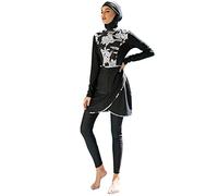 Odizli Frauen Muslimische Badeanzug Burkini Damen Muslim Full Cover Islamisch Jilbab Schwimmanzug Langarm Schwimmoberteile Built in Bra+Schwimmhose+Hijab 3tlg Ganzkörper Modest Bademode 10#Schwarz M