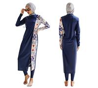 Odizli Frauen Muslimische Badeanzug Burkini Damen Muslim Islamisch Arabisch Jilbab Schwimmanzug Langarm Schwimmoberteile Built in Bra+Schwimmhose+Hijab 3tlg Ganzkörper Modest Bademode 6#Navy Blau L