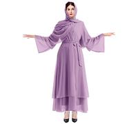 Odizli Gebetskleidung für Frauen Muslimische Kleider Damen Lose Gebetskleid Mit Hijab Islamische Langarm Türkische Robe Khimar Ethnische Braut Abend Party Abaya Burka Ganzkörper Violett（Habe Hijab） S
