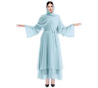 Odizli Gebetskleidung für Frauen Muslimische Kleider Damen Lose Gebetskleid Mit Hijab Islamische Langarm Türkische Robe Khimar Ethnische Braut Abend Party Abaya Burka Ganzkörper Blau(Habe Hijab) S