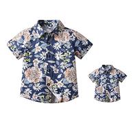 Odizli Hawaii Hemd Männer Herren Jungen Kinder Sommer Kurzarm Hawaiihemd Blumenmuster Herrenhemden Festival Kurzarmhemd Sommerhemd Freizeithemd Vater Sohn Partnerlook Blau Blume XL