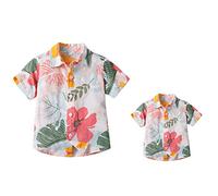 Odizli Hawaii Hemd Männer Herren Jungen Kinder Sommer Kurzarm Hawaiihemd Blumenmuster Herrenhemden Festival Kurzarmhemd Sommerhemd Freizeithemd Vater Sohn Partnerlook Weiß Blätter Floral 18-24 Monate
