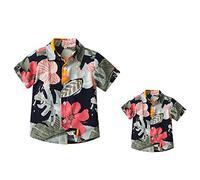 Odizli Hawaii Hemd Männer Herren Jungen Kinder Sommer Kurzarm Hawaiihemd Blumenmuster Herrenhemden Festival Kurzarmhemd Sommerhemd Freizeithemd Vater Sohn Partnerlook Grün Blätter Floral 12-18 Monate