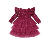 Odizli Kleider fr Mdchen Kinder Baby Herbst Winter Warm Langarm Glitzer Pailletten Prinzessin Tllkleid Samtkleid Winterkleid Festlich Hochzeit Weihnachten Weihnachtskleid Weinrot 3-4 Jahre