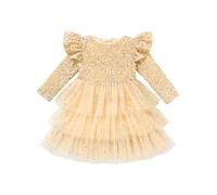 Odizli Kleider fr Mdchen Kinder Baby Herbst Winter Warm Langarm Glitzer Pailletten Prinzessin Tllkleid Samtkleid Winterkleid Festlich Hochzeit Weihnachten Weihnachtskleid Khaki 3-4 Jahre