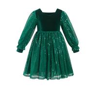 Odizli Kleider fr Mdchen Kinder Herbst Winter Langarm Glitzer Pailletten Prinzessin A-Linie Samtkleid Winterkleid Festlich Hochzeit Weihnachten Weihnachtskleid Kinderkleidung Grn 6-7 Jahre
