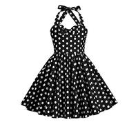 Odizli Kleider für Mädchen Kinder Rockabilly 40er 50er Jahre Vintage Ärmellos Neckholder Swing Sommerkleid Blumenmädchenkleid Festlich Hochzeit Einschulung Partykleid Schwarz Polka Dot 9-10 Jahre