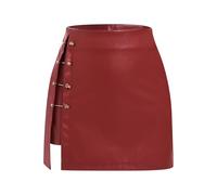 Odizli Lederrock Damen Schwarz Sexy Minirock Wetlook PU Lack und Leder High Waist Kurz Röcke Bodycon Bleistiftrock Mini Rock mit Schlitz Frauen Sommer Clubwear Party Rave Festival Outfit Rot L