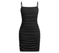 ODIZLI Mädchen gerüschtes figurbetontes Partykleid aus Netzstoff, ärmellos, Bleistiftkleid, kurzes Kleid, enge Kleider für Teenager, Urlaub, Schwarz, 15-16 Jahre