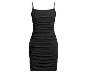 ODIZLI Mädchen gerüschtes figurbetontes Partykleid aus Netzstoff, ärmellos, Bleistiftkleid, kurzes Kleid, enge Kleider für Teenager, Urlaub, Schwarz, 15-16 Jahre