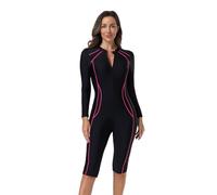 Odizli Neoprenanzug Damen Kurz Langarm Reissverschluss Muslim Burkini Sport Bauchweg Badeanzug mit Bein Schwimmanzug Frauen Badeanzüge mit Cups Bademode Surfanzug Große Größe schwarz XS