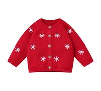 Odizli Neugeborene Baby Mädchen Strickjacke Langarm Jacke Strickpullover Sweatjacke Babyjacke Cardigan Herbst Winter Kleidung Babykleidung Rot Schneeflocke 9-12 Monate