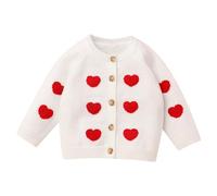 Odizli Neugeborene Baby Mädchen Strickjacke Langarm Jacke Strickpullover Sweatjacke Babyjacke Cardigan Herbst Winter Kleidung Babykleidung Weiß Herz 0-3 Monate